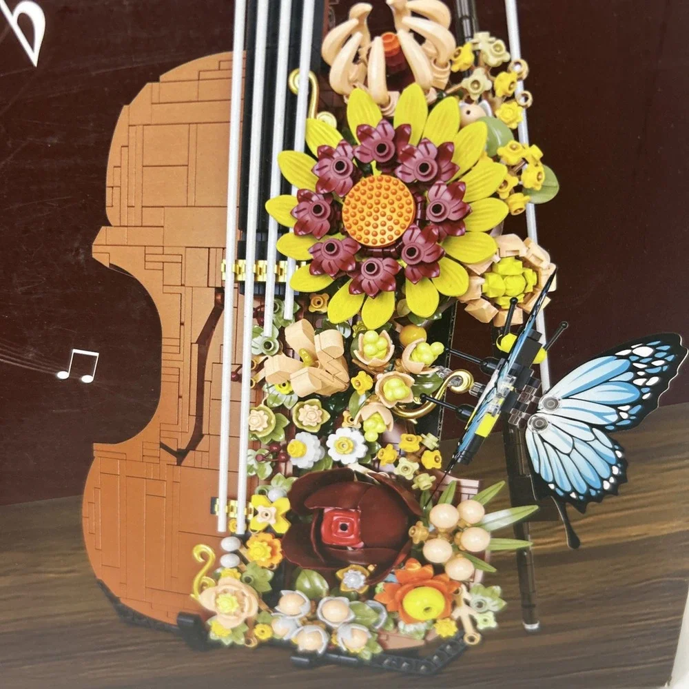 Violin Flower Butterfly Mini Guitar Blocks Building Set Collectibles House Deco